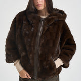 Giacca donna in ecopelliccia con cappuccio  marrone 107054 A3C5 CADETIAM11 PINKO 