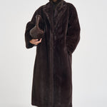 Cappotto donna lungo in ecopelliccia marrone scuro 107168A3FK CALENDULAL72 PINKO 