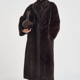 Cappotto donna lungo in ecopelliccia marrone scuro 107168A3FK CALENDULAL72 PINKO 