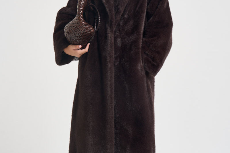 Cappotto donna lungo in ecopelliccia marrone scuro 107168A3FK CALENDULAL72 PINKO 