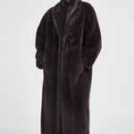 Cappotto donna lungo in ecopelliccia marrone scuro 107168A3FK CALENDULAL72 PINKO 