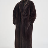 Cappotto donna lungo in ecopelliccia marrone scuro 107168A3FK CALENDULAL72 PINKO 