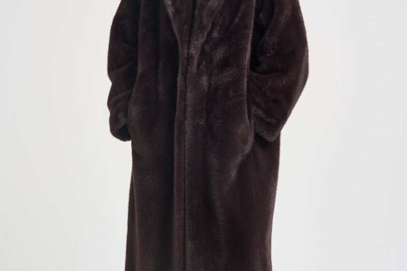 Cappotto donna lungo in ecopelliccia marrone scuro 107168A3FK CALENDULAL72 PINKO 