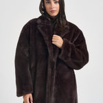 Cappotto donna lungo in ecopelliccia marrone scuro 107168A3FK CALENDULAL72 PINKO 