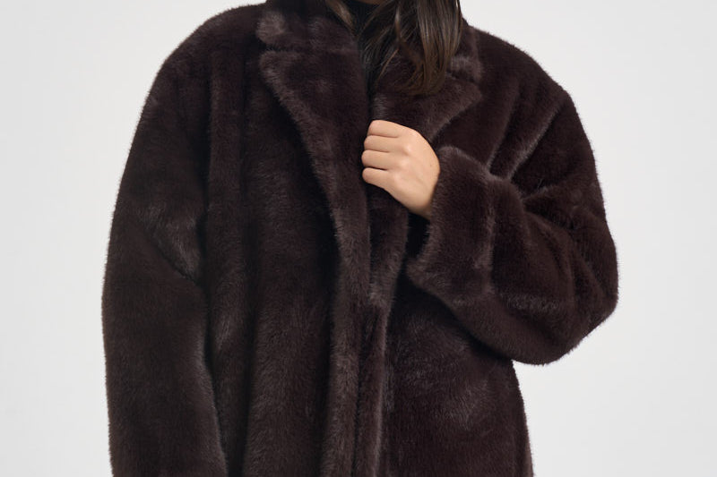 Cappotto donna lungo in ecopelliccia marrone scuro 107168A3FK CALENDULAL72 PINKO 