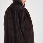 Cappotto donna lungo in ecopelliccia marrone scuro 107168A3FK CALENDULAL72 PINKO 