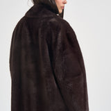 Cappotto donna lungo in ecopelliccia marrone scuro 107168A3FK CALENDULAL72 PINKO 