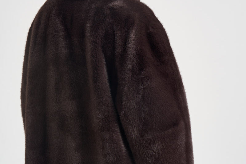 Cappotto donna lungo in ecopelliccia marrone scuro 107168A3FK CALENDULAL72 PINKO 