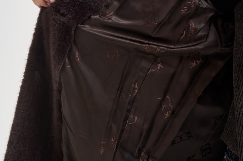 Cappotto donna lungo in ecopelliccia marrone scuro 107168A3FK CALENDULAL72 PINKO 