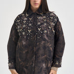 Giacca donna gioiello e stampa floreale marrone BARENGO 107916 A3LYSD3 PINKO 