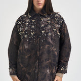 Giacca donna gioiello e stampa floreale marrone BARENGO 107916 A3LYSD3 PINKO 