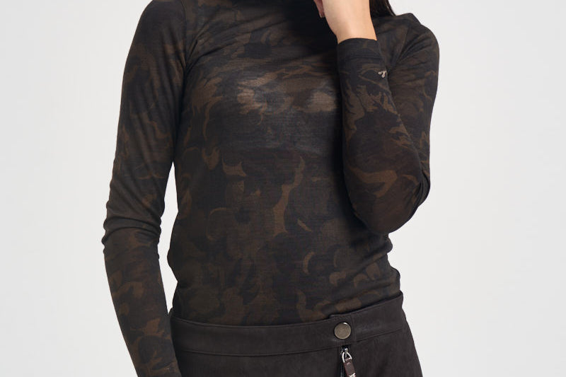Maglia donna dolcevita camouflage marrone BRENDOLA107735 A3MTSD3 PINKO 