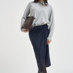 Gonna donna midi gessata blu navy CAPENA107706 A3MCEI1 PINKO 