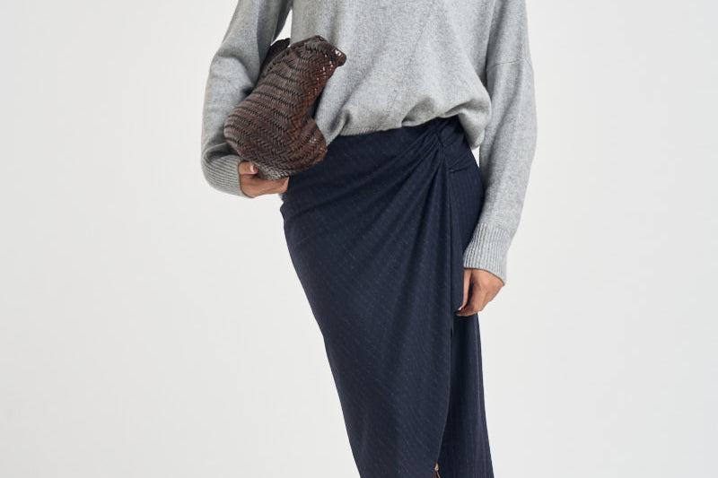Gonna donna midi gessata blu navy CAPENA107706 A3MCEI1 PINKO 