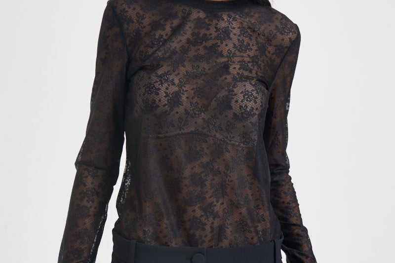 Maglia donna in tulle semitrasparente nera CASALFERRO107805 A3OJZ99 PINKO 