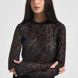 Maglia donna in tulle semitrasparente nera CASALFERRO107805 A3OJZ99 PINKO 