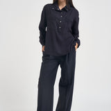 Camicia donna con tasconi in twill viscosa blu navy COROLLE107843 A30PG03 PINKO 