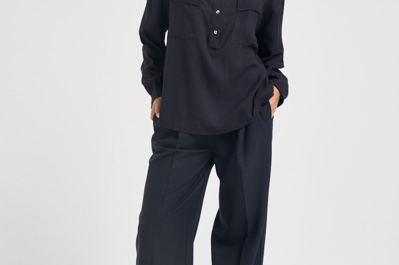 Camicia donna con tasconi in twill viscosa blu navy COROLLE107843 A30PG03 PINKO 