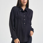 Camicia donna con tasconi in twill viscosa blu navy COROLLE107843 A30PG03 PINKO 