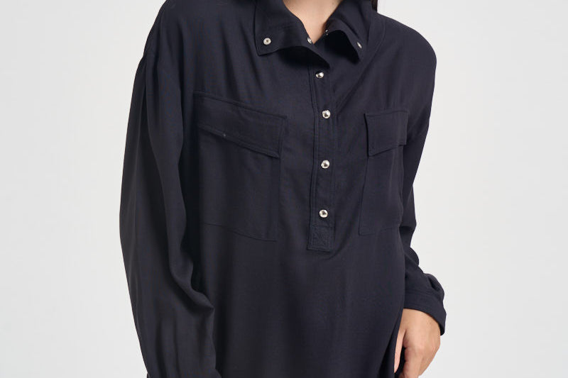 Camicia donna con tasconi in twill viscosa blu navy COROLLE107843 A30PG03 PINKO 