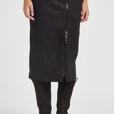 Gonna donna Nabuk midi con zip marrone MONTIANO107806 A3MDM04 PINKO 