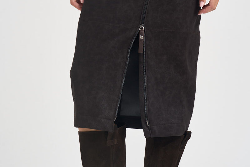 Gonna donna Nabuk midi con zip marrone MONTIANO107806 A3MDM04 PINKO 