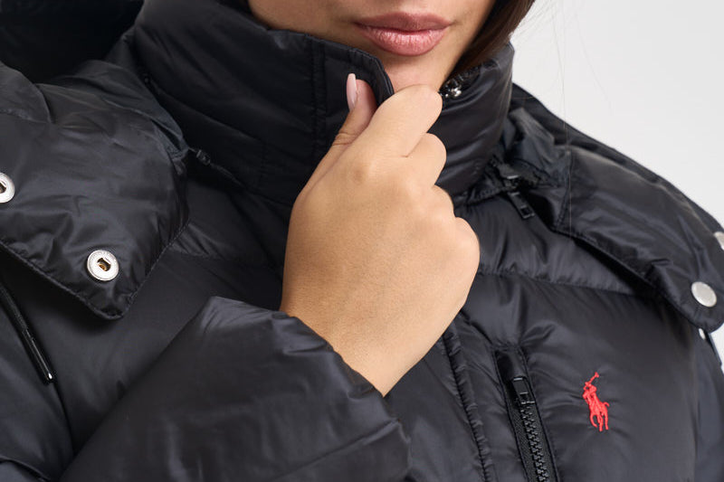 Piumino donna con cappuccio nero 211932183 002 RALPH LAUREN 