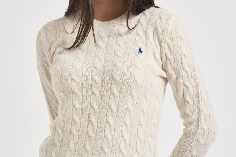 Maglia donna girocollo a treccia panna 211971865 001 RALPH LAUREN 
