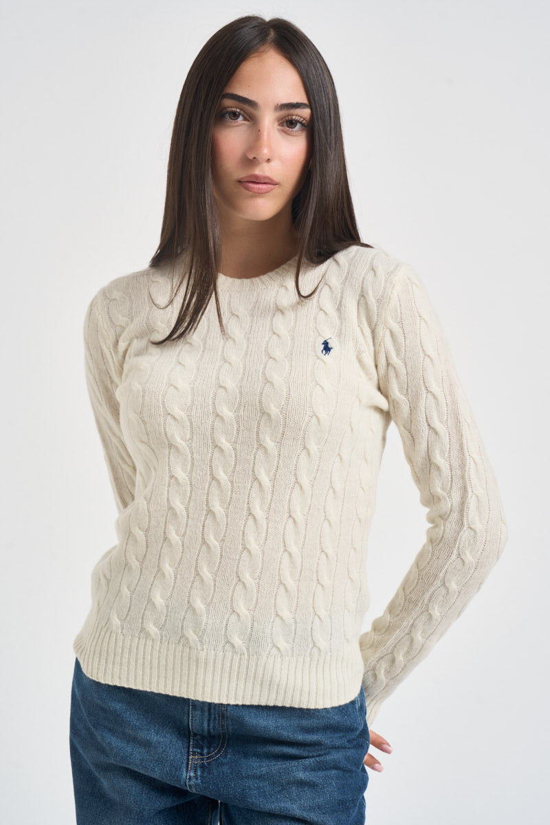 Maglia donna girocollo a treccia panna 211971865 001 RALPH LAUREN 