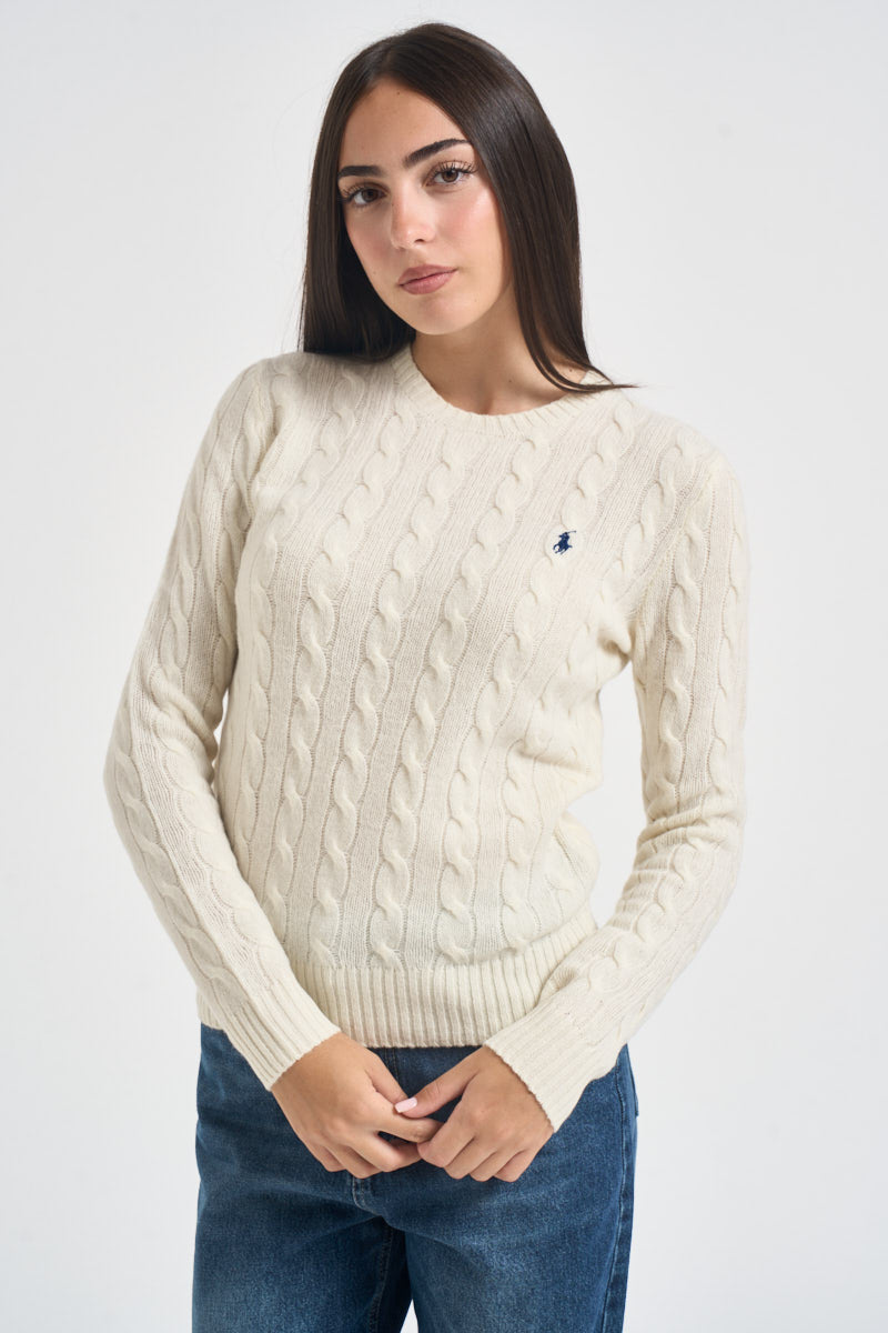 Maglia donna girocollo a treccia panna 211971865 001 RALPH LAUREN 