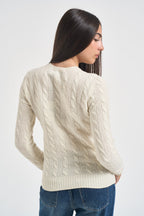 Maglia donna girocollo a treccia panna 211971865 001 RALPH LAUREN 