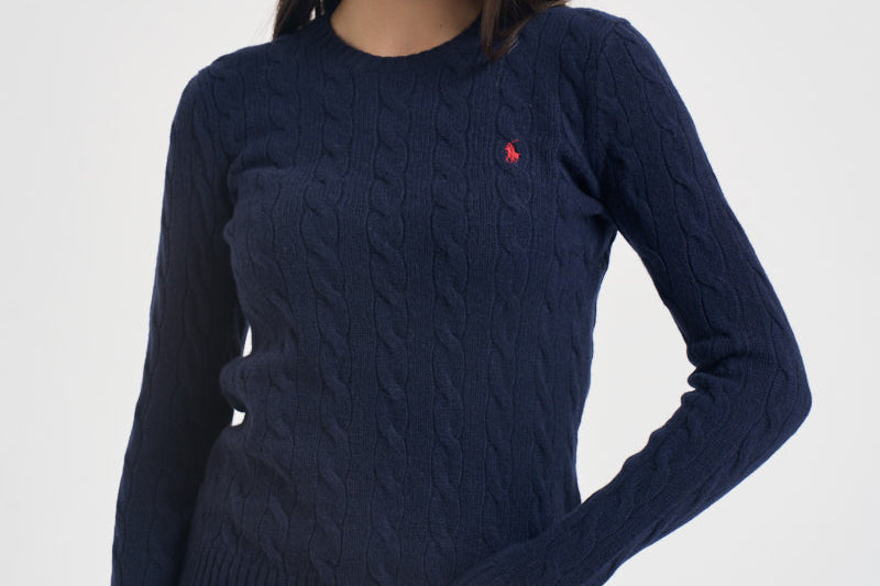 Maglia donna girocollo a treccia blu notte 211971865 003 RALPH LAUREN 