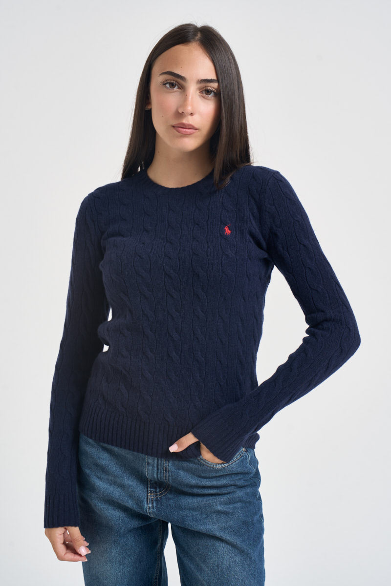 Maglia donna girocollo a treccia blu notte 211971865 003 RALPH LAUREN 