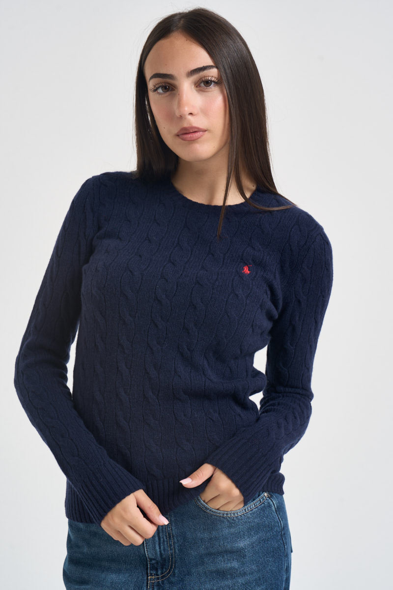 Maglia donna girocollo a treccia blu notte 211971865 003 RALPH LAUREN 
