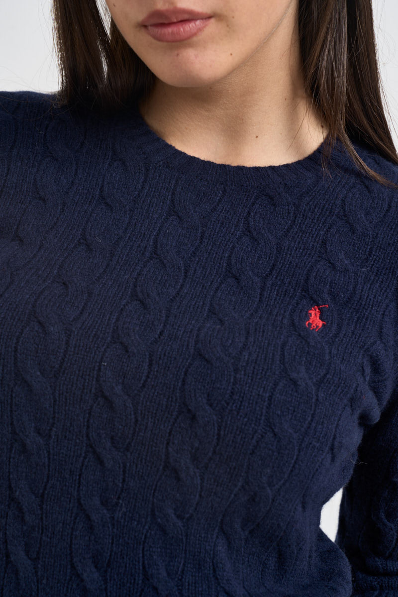 Maglia donna girocollo a treccia blu notte 211971865 003 RALPH LAUREN 
