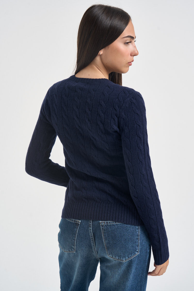 Maglia donna girocollo a treccia blu notte 211971865 003 RALPH LAUREN 