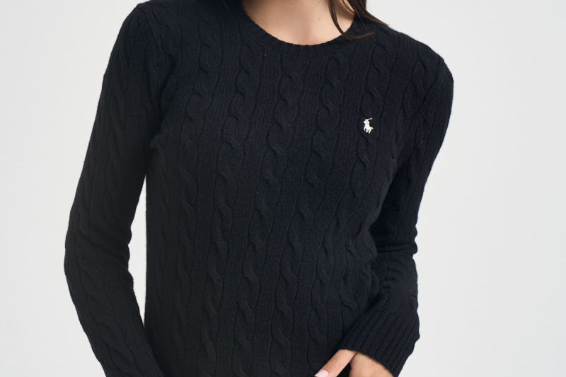 Maglia donna girocollo a treccia nera 211971865 005 RALPH LAUREN 