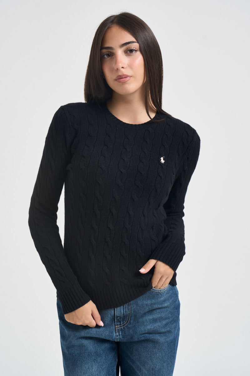 Maglia donna girocollo a treccia nera 211971865 005 RALPH LAUREN 