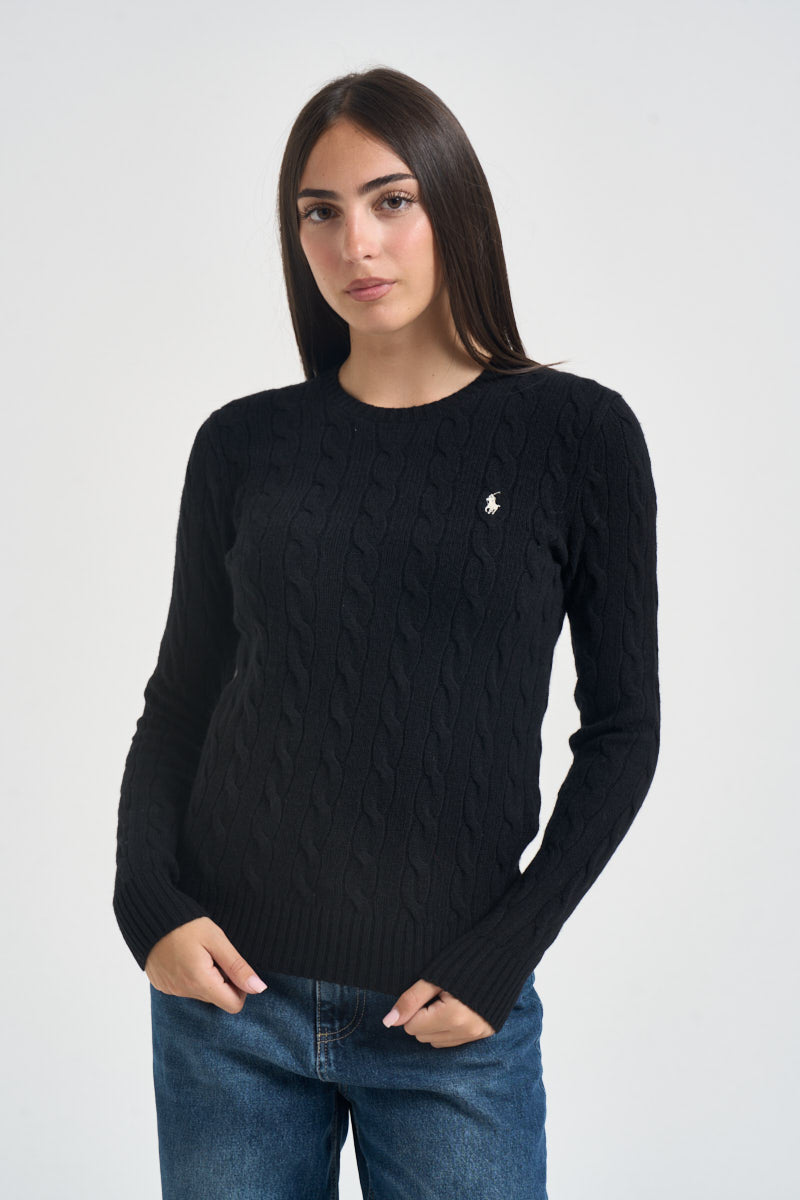 Maglia donna girocollo a treccia nera 211971865 005 RALPH LAUREN 