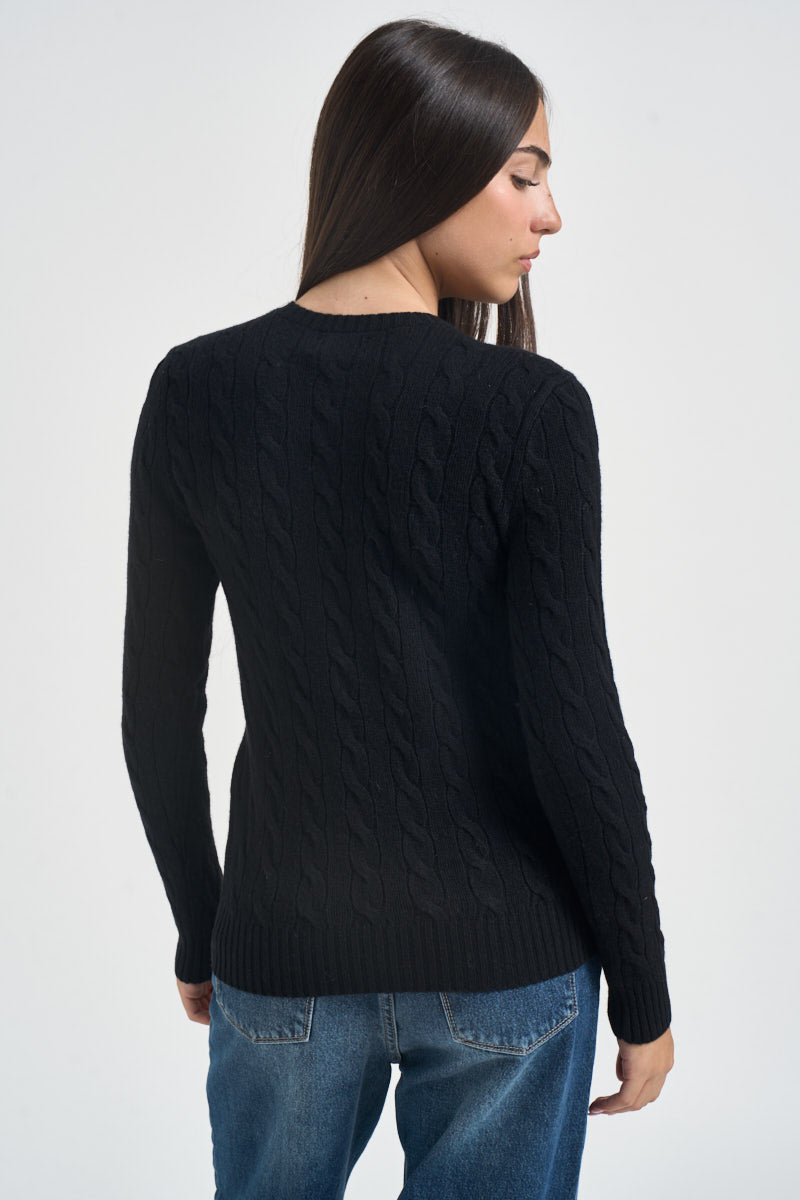 Maglia donna girocollo a treccia nera 211971865 005 RALPH LAUREN 