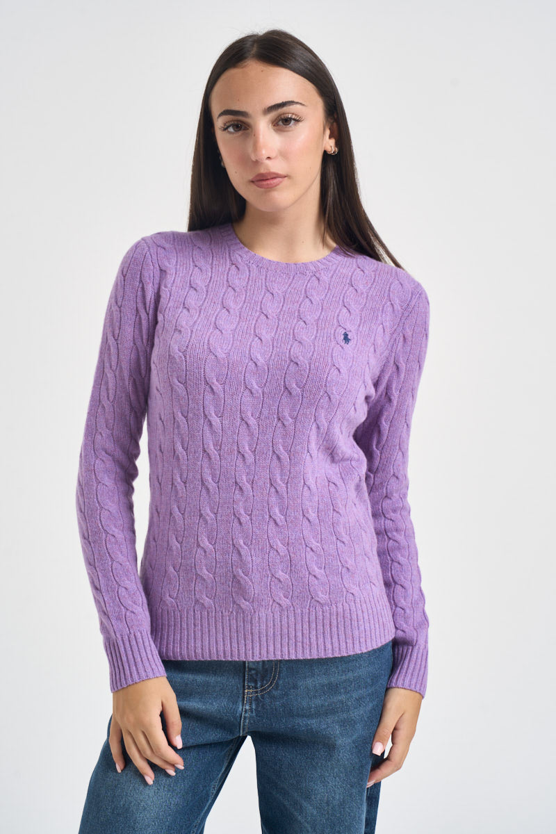 Maglia donna girocollo a treccia lilla 211971865 502 RALPH LAUREN 