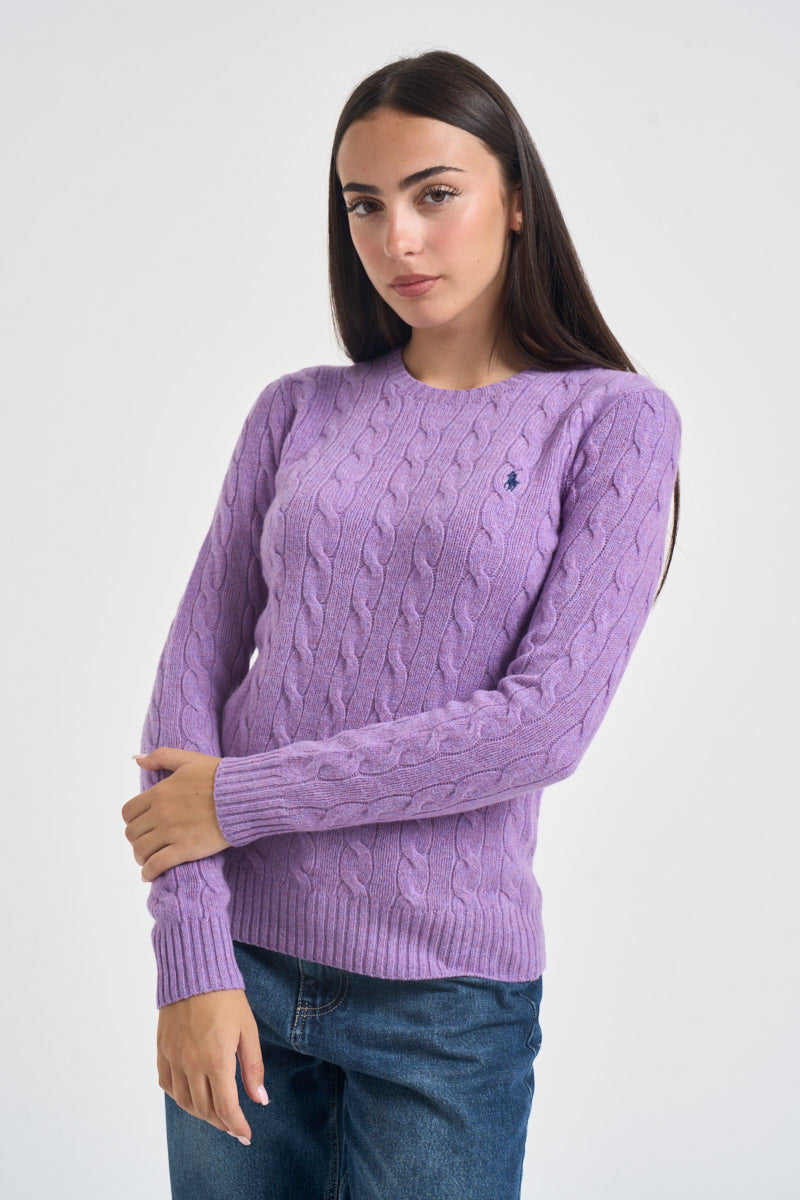 Maglia donna girocollo a treccia lilla 211971865 502 RALPH LAUREN 