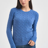 Maglia donna girocollo a treccia azzurro 211971865 503 RALPH LAUREN 