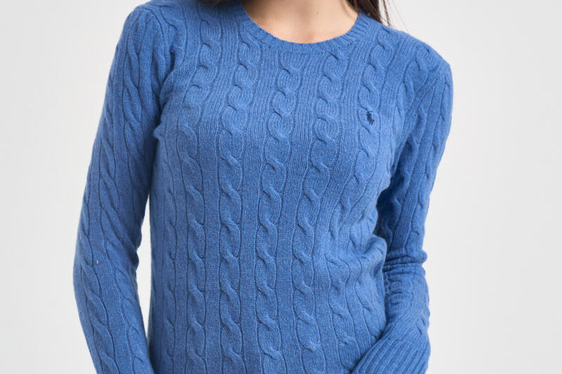 Maglia donna girocollo a treccia azzurro 211971865 503 RALPH LAUREN 