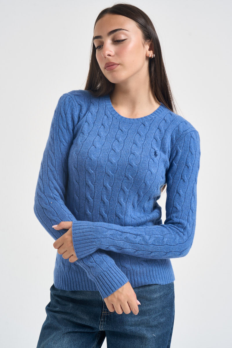 Maglia donna girocollo a treccia azzurro 211971865 503 RALPH LAUREN 