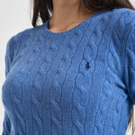 Maglia donna girocollo a treccia azzurro 211971865 503 RALPH LAUREN 