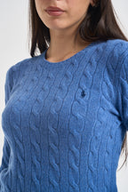 Maglia donna girocollo a treccia azzurro 211971865 503 RALPH LAUREN 