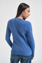 Maglia donna girocollo a treccia azzurro 211971865 503 RALPH LAUREN 