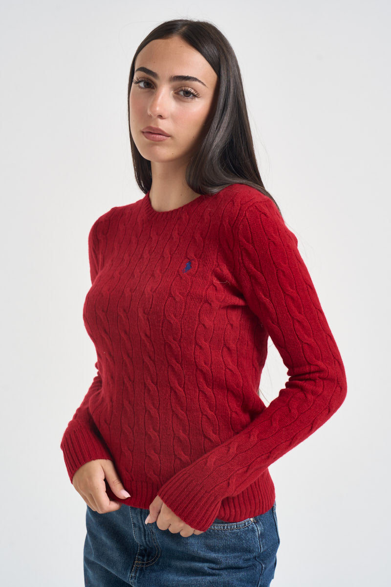 Maglia donna girocollo a treccia rossa 211971865 505 RALPH LAUREN 