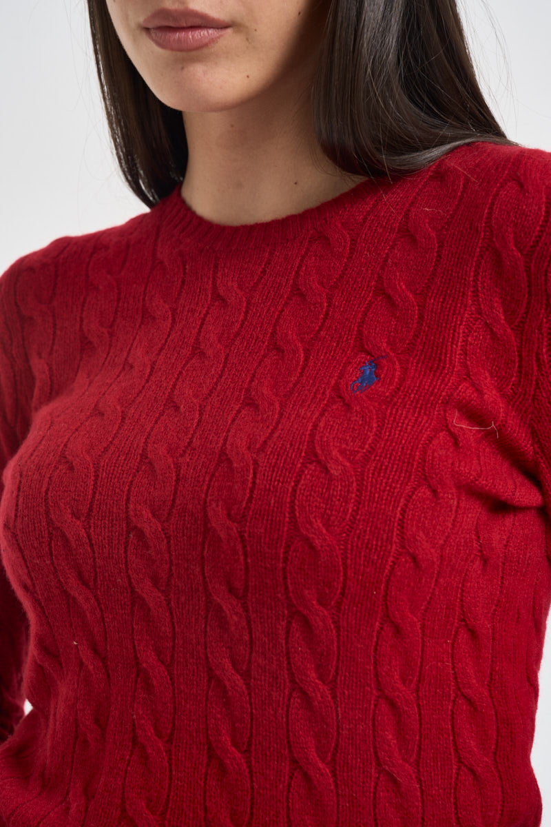 Maglia donna girocollo a treccia rossa 211971865 505 RALPH LAUREN 